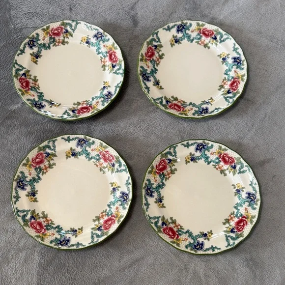 Royal Doulton Florandora Green 1981 Bread and Butter Pate T. C. 1127 Fine China - Picture 1 of 11